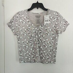 NWT Peanuts Snoopy v-neck cropped light gray short sleeve baby tee size L